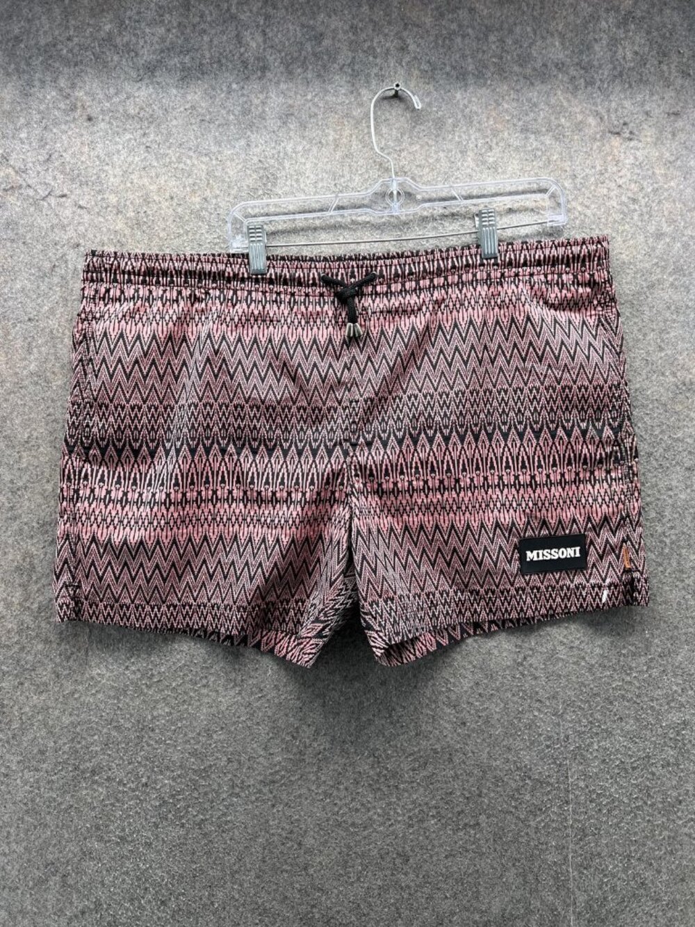 Missoni Swim Trunks Mens XL Pink Chevron Print Lined Drawstring Quick Dry Shorts